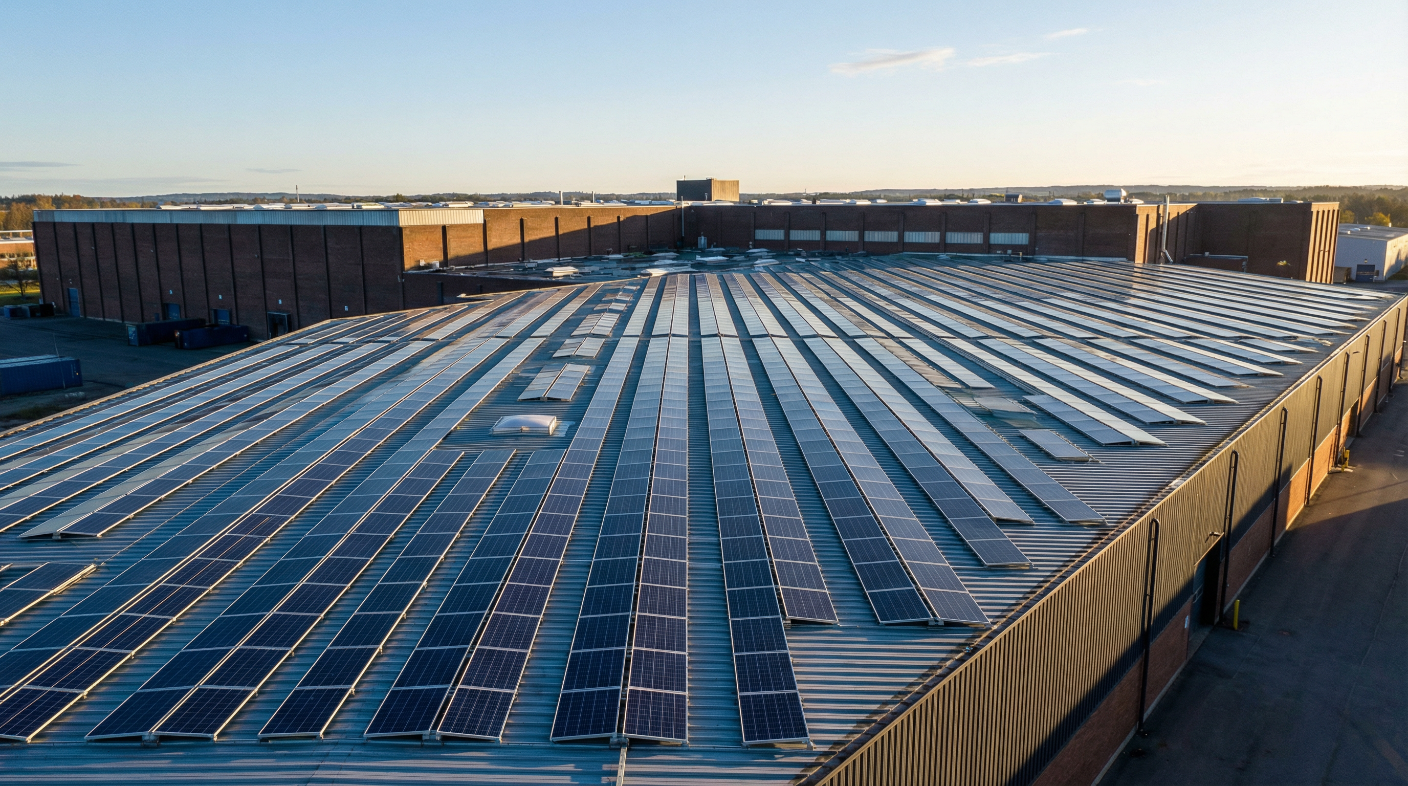 Installation de panneaux solaires photovoltaïques sur toiture industrielle